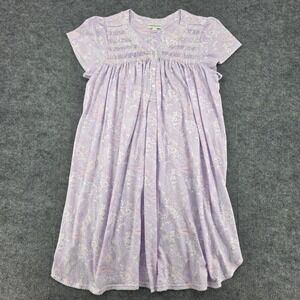 Miss Elaine Nightgown L Lavender Pink Paisley Smocked Lace Trim Short Sleeve